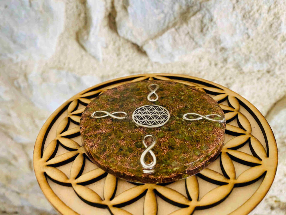 Plateau de Rechargement Fleur de Vie Péridot Cuivre